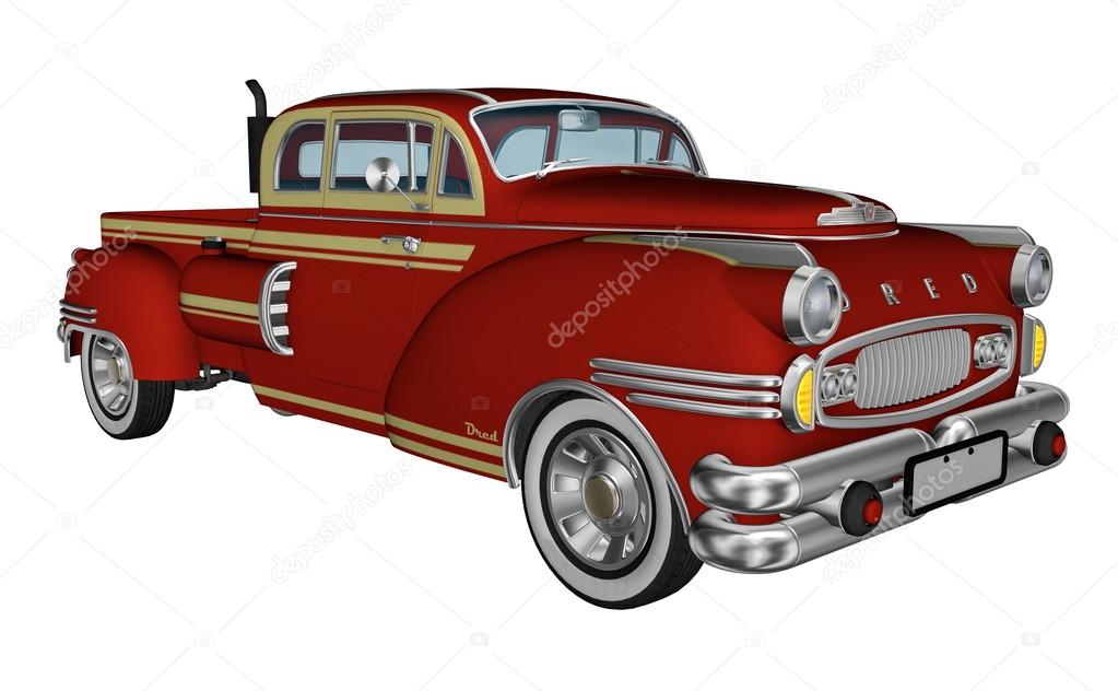 Red pickup truck - 3D render