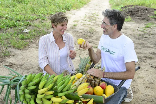 Customer buying direct from farmer — Stock Photo, Image