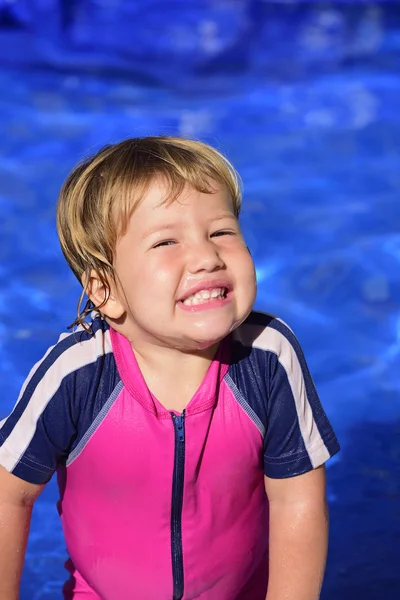 Kid with sun protection swimwear — Stock Photo, Image