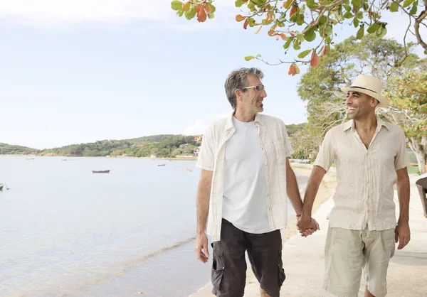 Homosexuální pár na dovolené, drželi se za ruce — Stock fotografie