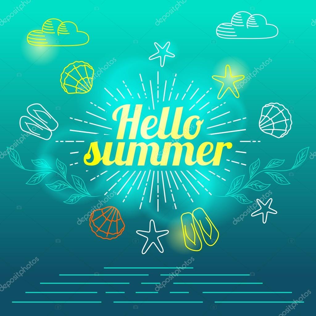 Hand drawings elements, summer mood. summer Holidays lettering, vector illustration. Sky summer typography background. sign the letter.