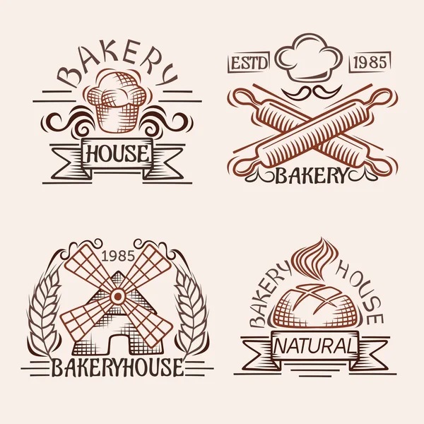 Ensemble d'étiquettes de boulangerie vintage, badges et éléments de design — Image vectorielle