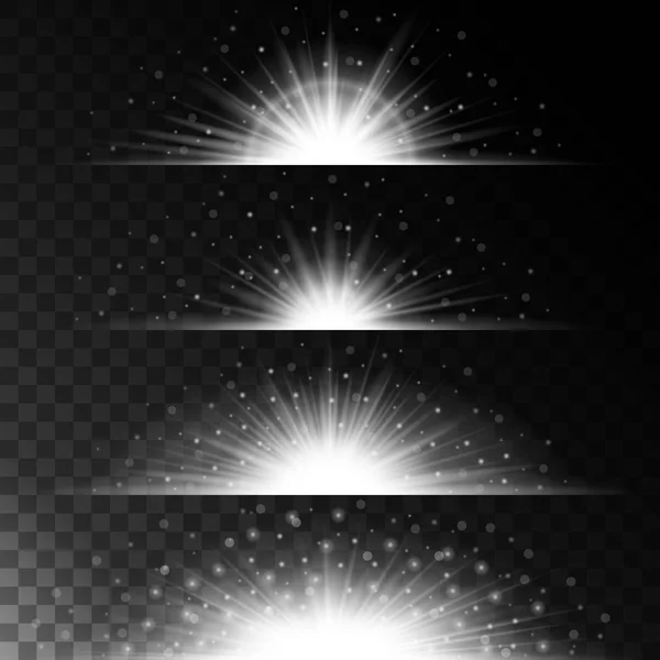 Instellen realistische lichteffecten. Glowing star. Licht en glitter op een transparante achtergrond. Glimmende grens magische witte bollen. Vectorillustratie — Stockvector