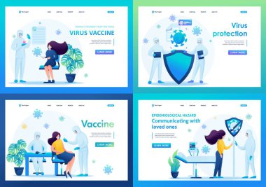 Virüs aşısı. Salgın sırasında sayfalar dolusu illüstrasyon. 2B karakterler