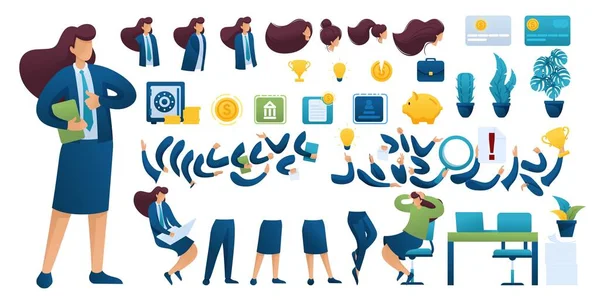 Constructor for creating a Businesswoman. Create your own Businesswoman character with a Set of hands and feet. Flat 2D vector illustration N4 — Stockvector