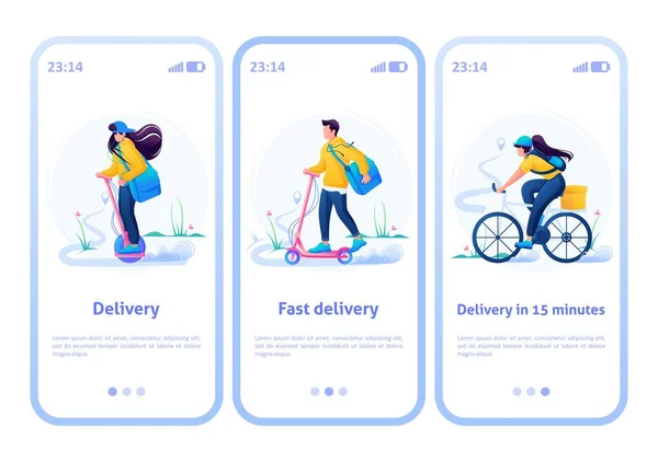 Mobile App For Choosing a Delivery Method And Courier. Fast delivery. Flat 2D Vector Illustration — Stock Vector