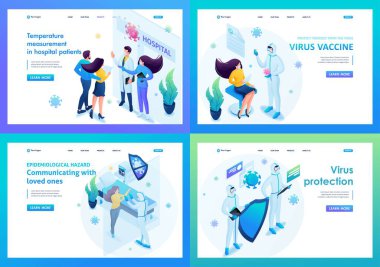 Isometric üç boyutlu. Salgın Hastalıktaki Tıp Konusu Üzerine Kit İniş Sayfaları