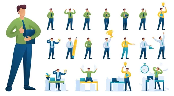 Set of BusinessMan. Presentation in various in various poses and actions. 2D Flat character vector illustration N1 — 图库矢量图片