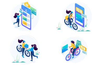 Isometric üç boyutlu. Ürünlerin teslimatı ile ilgili canlı resimli web tasarımı seti