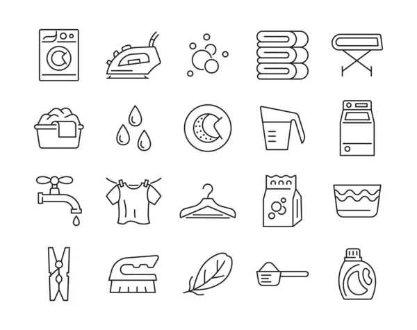 Laundry Line Set Icons Collection Sign Washing Machine Iron Clothes — Stock Vector