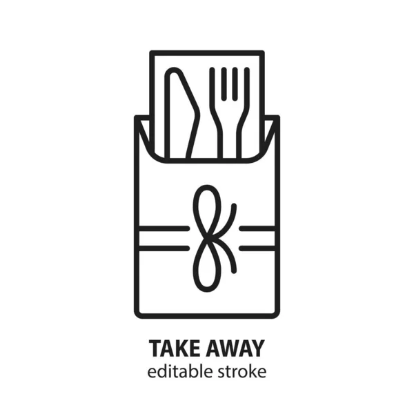 Take Away Line Icon Food Delivery Concept Fork Knife Vector — Stock Vector