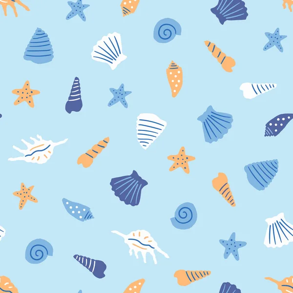 Motif Sans Couture Seashell Fond Vectoriel Pour Décoration Enfant — Image vectorielle