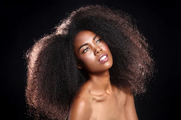 Retrato Impressionante Bonito Uma Mulher Negra Afro Americana Com Cabelo — Fotografia de Stock