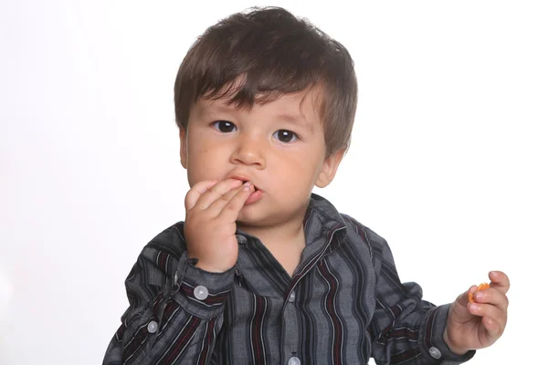 Espressiva Felice Adorabile Bambino Uno Sfondo Bianco — Foto Stock