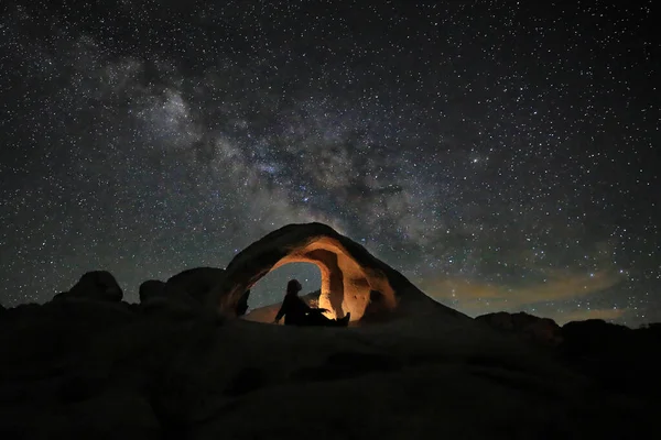 Cielo Nocturno Vía Láctea Imagen Joshua Tree California — Foto de Stock