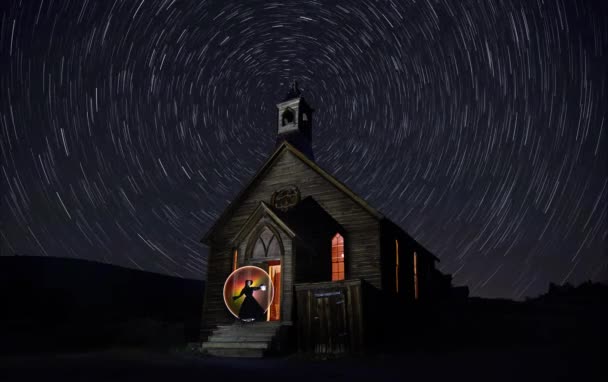 Duch Miasto Kościół Ruchomym Czasem Lapse Star Trails — Wideo stockowe