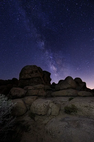 Star Trails e Via Láctea no Parque Nacional Joshua Tree — Fotografia de Stock