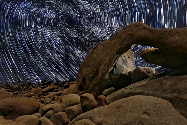 Star Trails in Joshua Tree National Park at the Arch — Stock Photo, Image