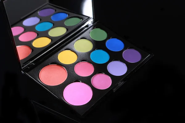 Colorful Palette of Various Eyeshadows on Black Background — Stock Photo, Image