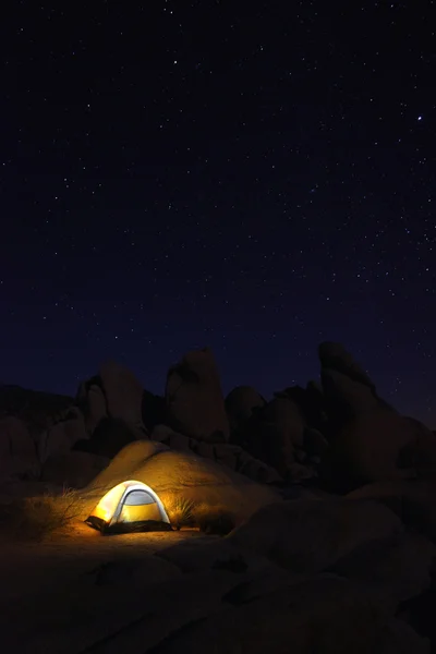 Noční kempování v Joshua Tree National Park — Stock fotografie