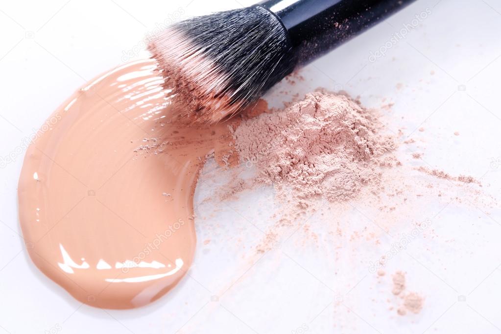 Smeared Liquid Beige Make Up Foundation on White Background 