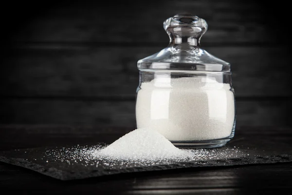 Fehér finomított cukor, egy tál — Stock Fotó
