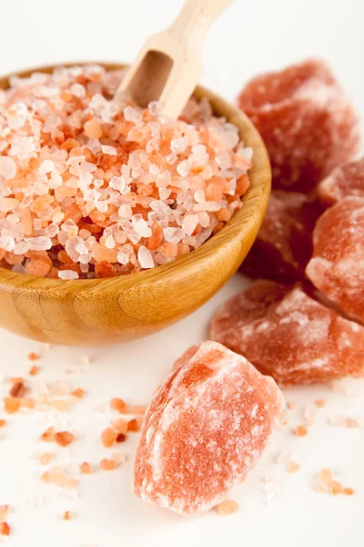 Salt in a bamboo bowl — Stock Photo, Image