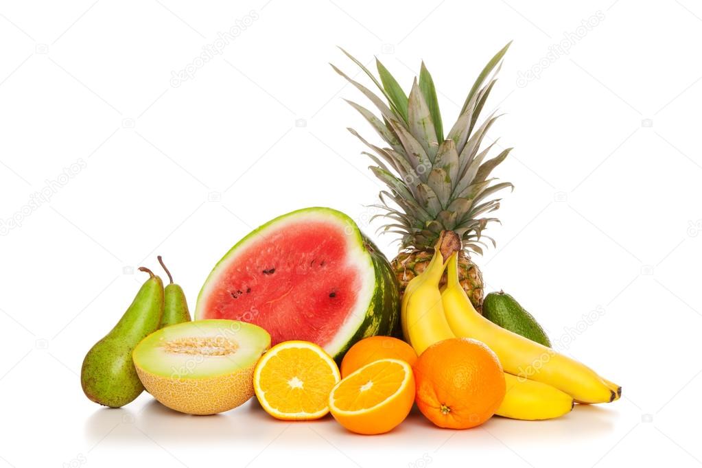 Tropical fruits isolated on white background
