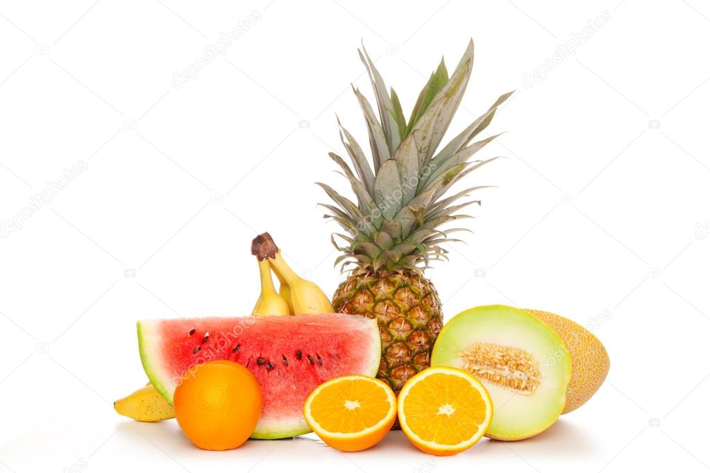Tropical fruits isolated on white background