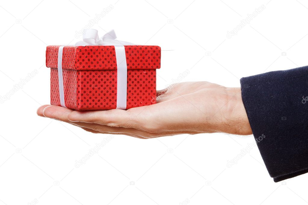 Hand holding a present box