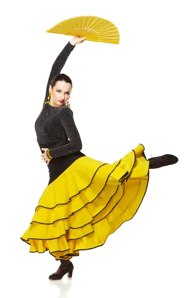 Flamenco dancer in a yellow skirt — Stock Photo, Image