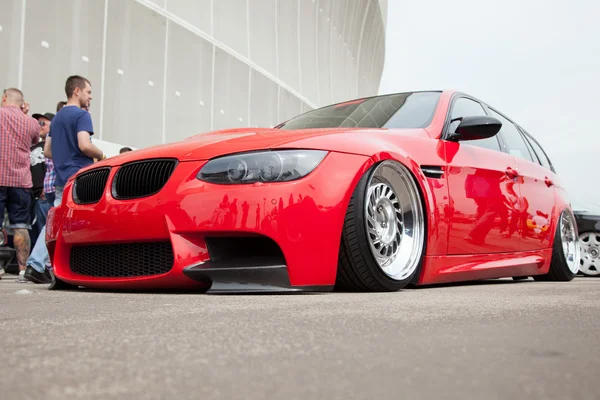 WROCLAW, POLAND: JUNE 28, 2014: Red BMW lowrider on a motor show in Wroclaw — Stock Photo, Image