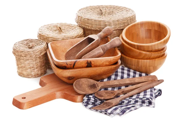 Utensílios de cozinha de bambu natural — Fotografia de Stock