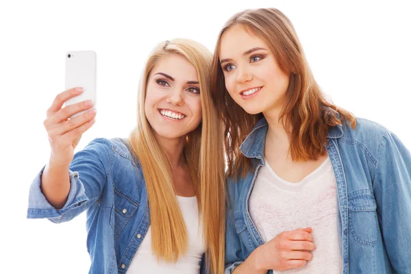 Two female friends making a selfie Stock Photo
