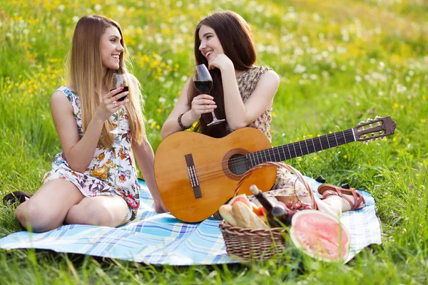 Dos hermosas mujeres jóvenes en un picnic — Foto de Stock