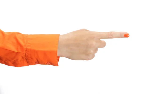 Ženská ruka v oranžové tričko — Stock fotografie