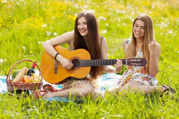 Two beautiful young women on a picnic — Stock Photo, Image