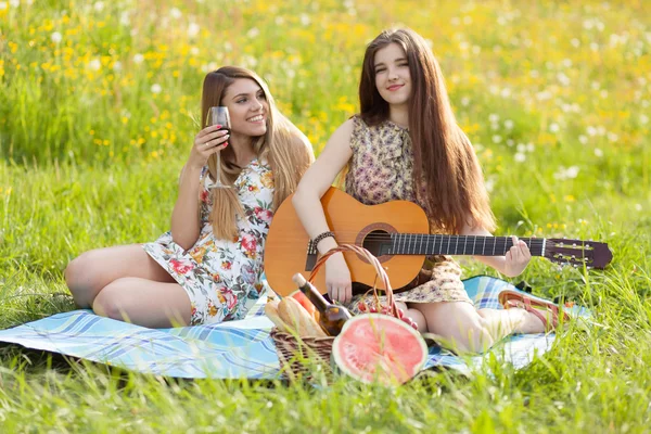 Twee mooie jonge vrouwen op een picknick — Stock fotografie