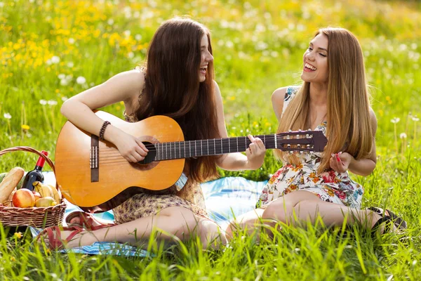 Two beautiful young women on a picnic — Stock Photo, Image