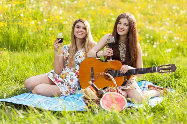 Two beautiful young women on a picnic — Stock Photo, Image