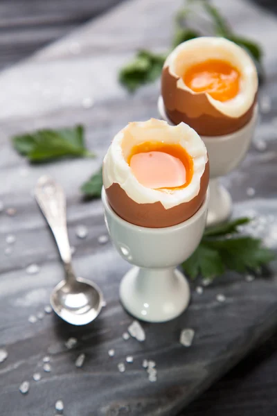 Boiled eggs on marble background — Stock Photo, Image