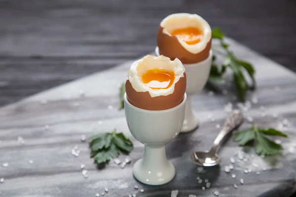 Boiled eggs on marble background