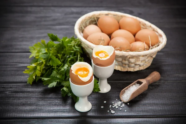 Boiled eggs on dark background — Stock Photo, Image