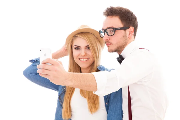 Junges Hipster-Paar macht ein Selfie — Stockfoto