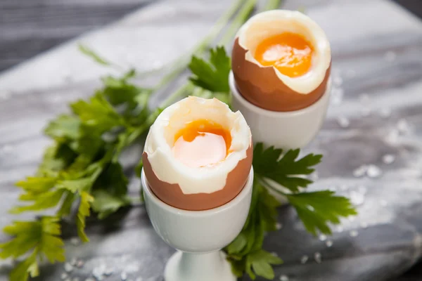 Boiled eggs on marble background