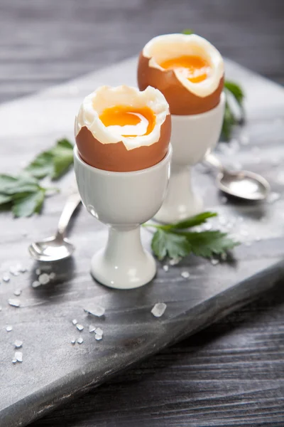 Boiled eggs on marble background — Stock Photo, Image