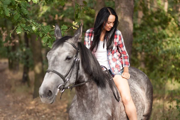 Mujer joven con un caballo — Foto de Stock