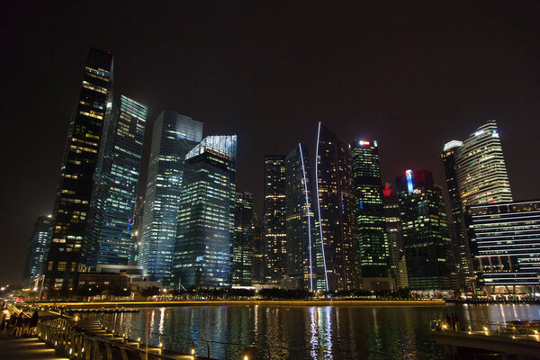 SINGAPORE - OCTOBER 1, 2015: Singapore city center at night