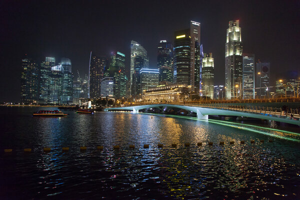 SINGAPORE - OCTOBER 1, 2015: Singapore city center at night