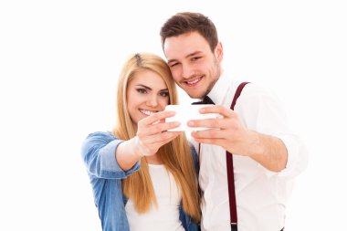 Genç hippi çift bir selfie yapma